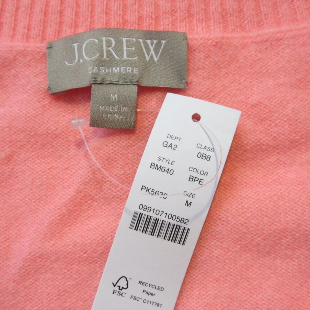 NWT J.Crew Cashmere Shrunken V-neck Sweater in Brilliant Peony Pink Pullover M